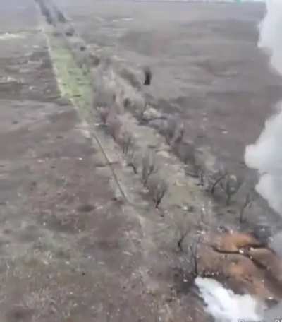 A russian soldier is sent flying into the sky after an explosion