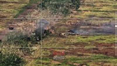 ru pov: ukrainian armored group runs over minefield, hit by artillery