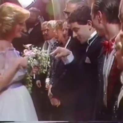 Princess Diana meeting Rowan Atkinson (aka Mr. Bean) circa 1984