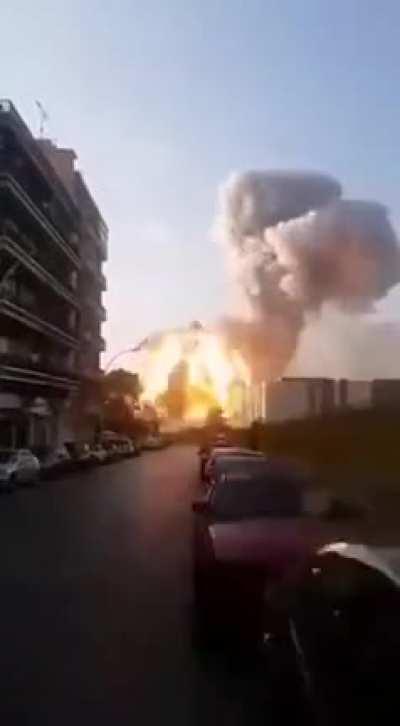 Phone and possibly the person recording pushed away when recording the beirut explosion