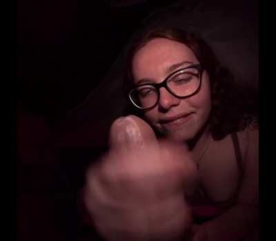 Hubby surprised me with a huge cumshot while I stroked his cock