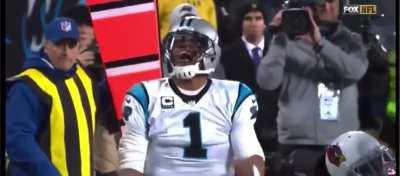 [Highlight] Cam Newton stiffarms the defender for the first down then on the next play leaps over the defender for the touchdown and dabs for good measure (2015 NFC Championship Game)