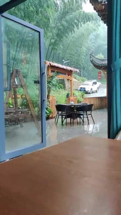 Shower in a bamboo forest
