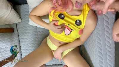 Pikachu cosplayer showerer in cum