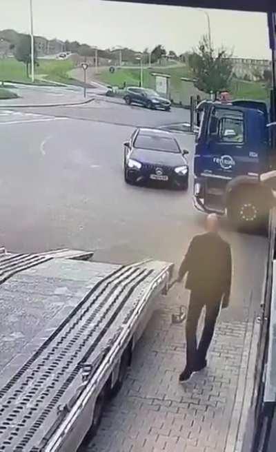 Car in trucks blind spot