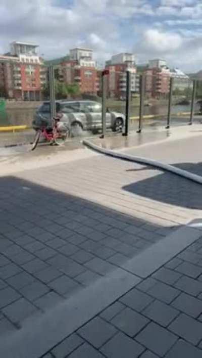 to ride over a water hose with an electric skateboard...