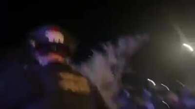 Officer Oliphant threatens observer before attacking a femme journalist putting them in a choke hold. 4/12