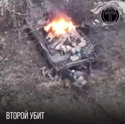 Ukrainian MTLB with soldiers got hit by a Russian drone and small arms fire