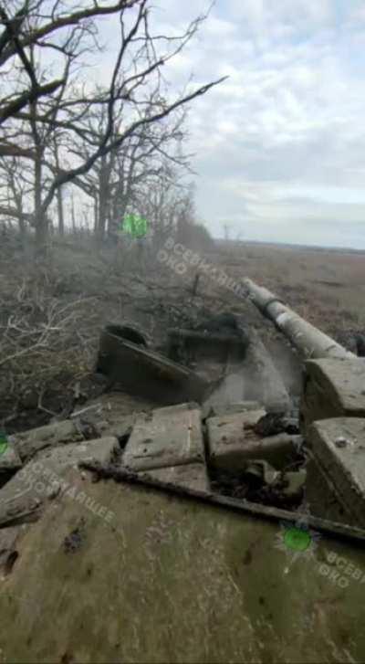 Russian tank hits mine