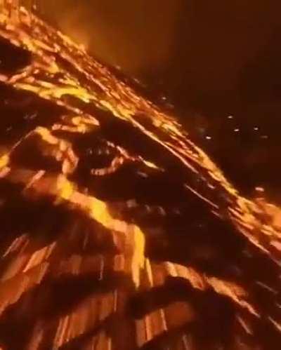 Video of an active volcano in Iceland captured by a done