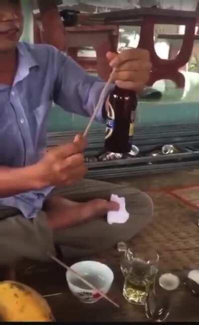 WCGW If I try to open a bottle with a thin piece of wood and use my hand as the hammer