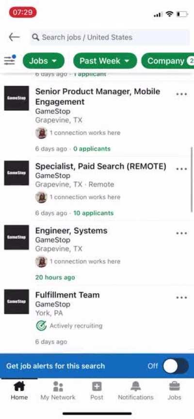 If anyone needs more confirmation bias or Jilled Bits, I suggest checking out GME LinkedIn job postings. The amount of tech they’re hiring outside of C-level status is insane 😱🙈💎🦍🚀🚀🚀🚀🚀 I work in digital advertising as a web producer, this all means 🚀🚀🚀. E