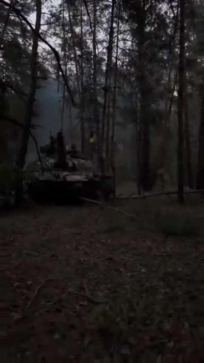 Ukrainian tank advancing at night.