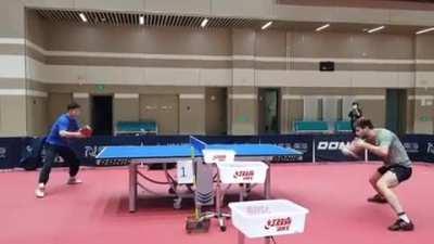 Ma long and Ovtcharov training together before the ittf finals