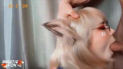 Fox schoolgirl cosplayer deepthroats cock