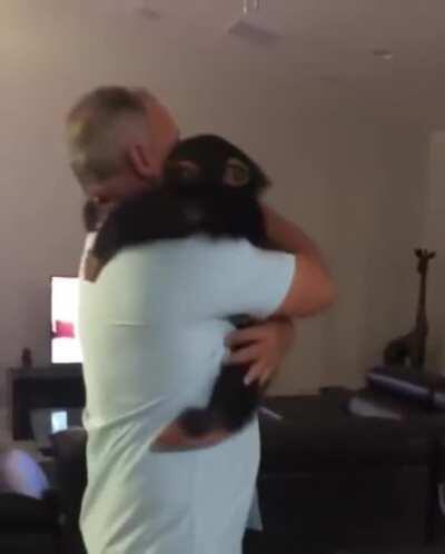 Rescued Chimp reunites with old caretaker.