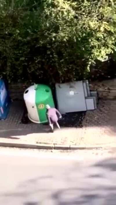 Kicking trashcan for no reason