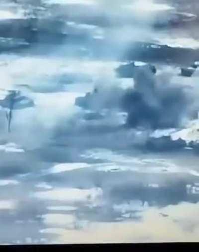 A soldier is sent flying after shell lands nearby, from the failed Russian attack at Vuhledar