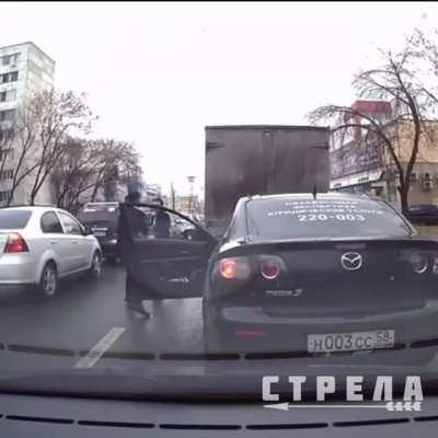 Guys decided to stretch a bit on the way to the office