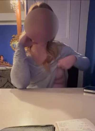 The waitress came back and noticed my hard nipples!