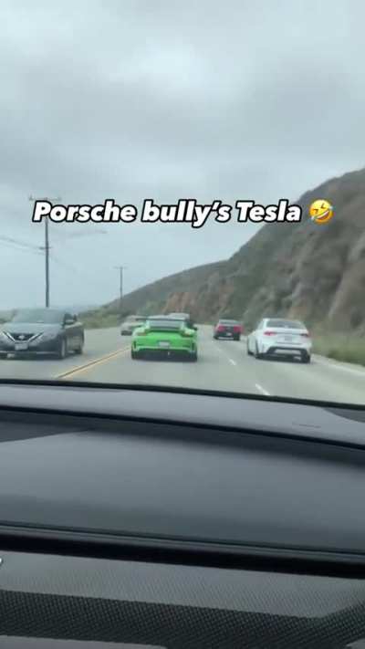 Porsche bullying a Tesla 