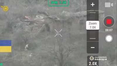 Officers of the Donetsk Rifle Battalion (Part of the National Police of Ukraine) engage in a close range firefight with drone support, fending off a Russian fire team.