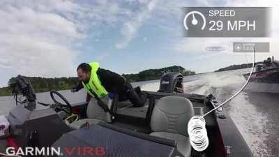 Jumping onboard a runaway boat