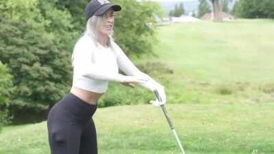 Stretching at the golf. Hot ass 🔥