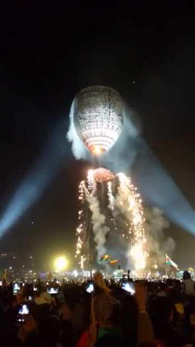 Festival of lights, Myanmar. Fireworks + hot air balloon = WCGW