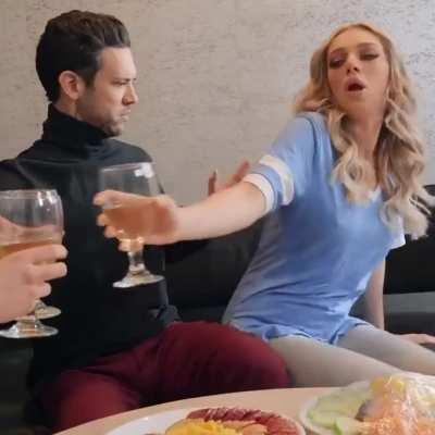 Excited At Her Dinner Party