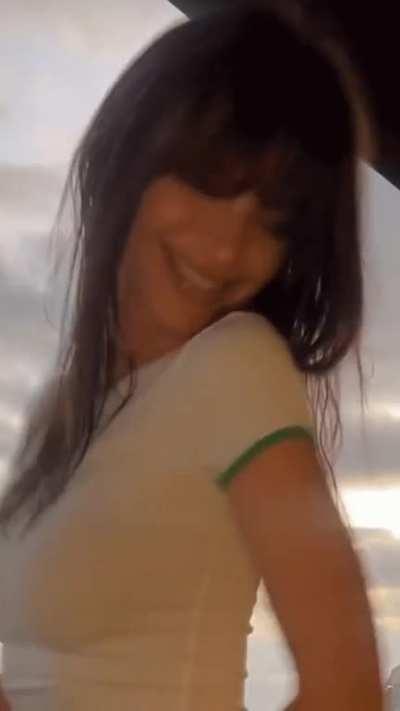 Light Twerking in White and Green Panties on the Balcony (Emily Ratajkowski)