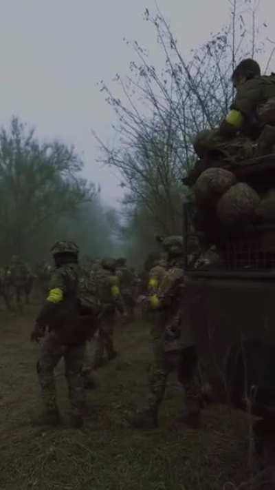 Ukrainian Soldiers Warming Up Before Battle. Circa Early November.