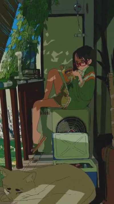 Girl reading on the balcony (with audio!) [Komugiko 2000]