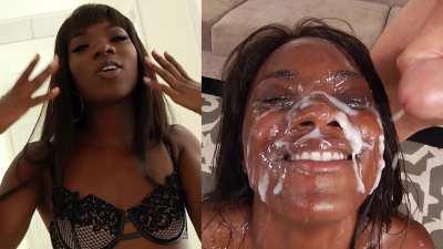 Ana Foxxx before and during her 10 man bukkake