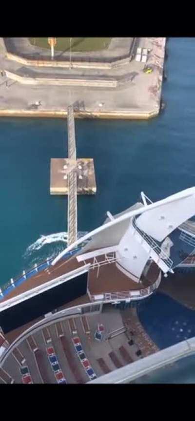 Royal Caribbean’s Harmony of the Seas crashing into the dock in Falmouth, Jamaica this morning.