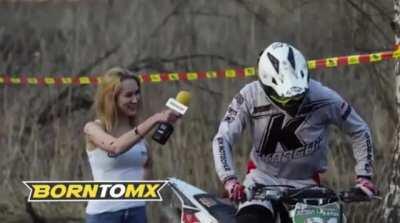 Doing an interview where they enter the track