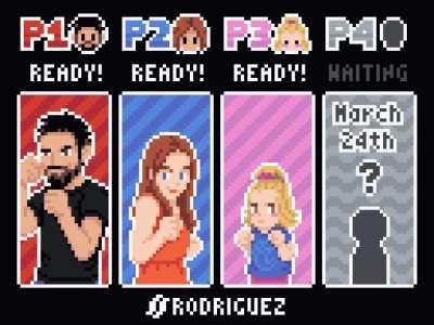 I made this pixel art animation for a family to announce a second pregnancy, inspired by the character select screen of a TMNT arcade game