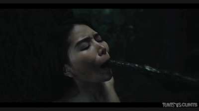 Asian hottie getting throttled by tentacle cock 