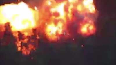 Yesterday Zelensky announced the destruction of an s-300 air defense system storage site used to bomb Kharkiv, today a drone video shows the destruction. Near Balakliya, Kharkiv oblast.