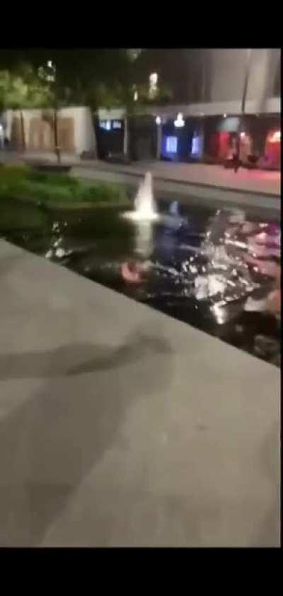 Man jumps into fountain and instantly regrets it