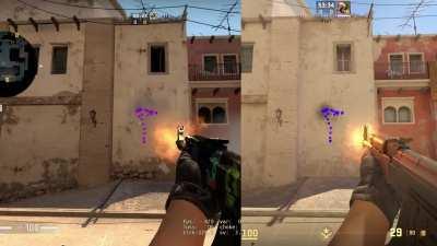 CS2 and CSGO AK no spread spray side by side