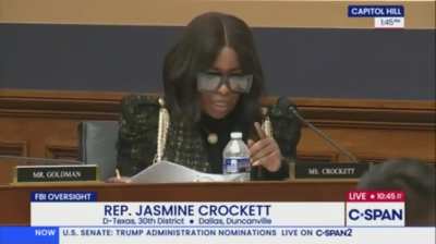 Rep. Jasmine Crockett: “You are the least qualified FBI director in the history of the FBI.” Kash Patel: “That’s false.” Rep. Jasmine Crockett: “I didn’t ask you a question.”