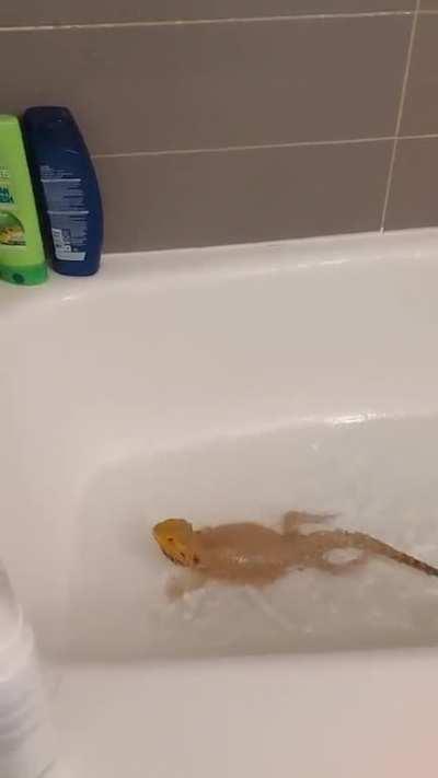 After 3 years of baths, she has decided she prefers showers.