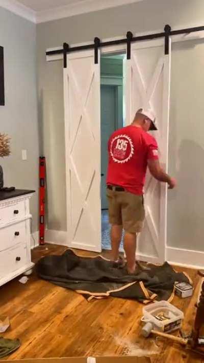 Barn door installation. Customer picked out a nice design
