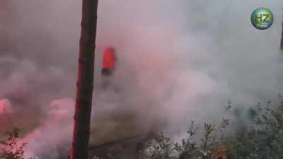 French police charging firefighters