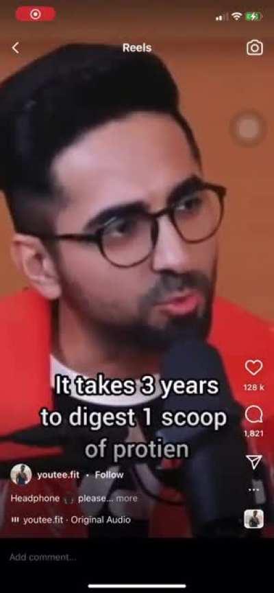 Famous Bollywood Celebrity says it takes 3 years to digest one scoop of protein (VIDEO IDEA)