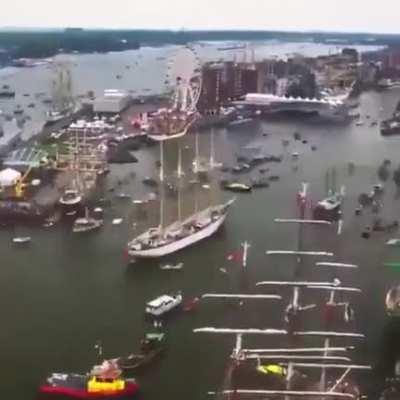 Massive Port traffic in Amsterdam during an event.