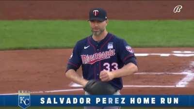 [Highlight] Salvador Perez goes 456 feet to center on a pitch outside the zone for his 13th homer of the year