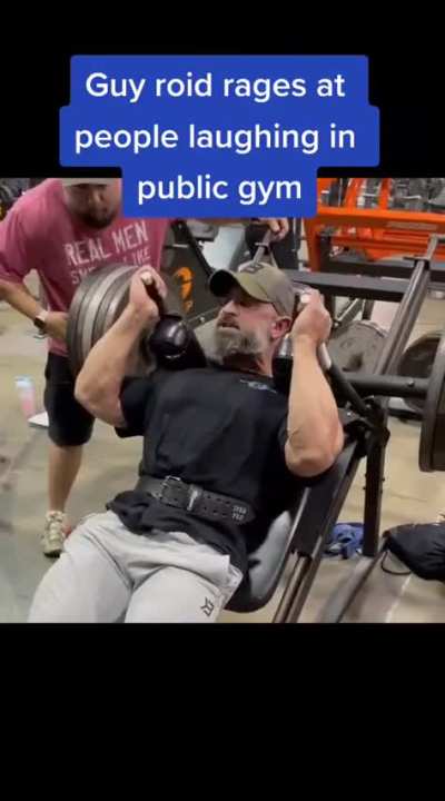 Man on steroids gets mad in a PUBLIC gym because someone next to him laughed.