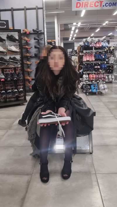 Went shopping. My friend dared me to flash for the camera while I had people around. In the end you can see I quickly pulled the dress down, because the employee CAUGHT me. That was so fucking thrilling!!!! Who do you think is more likely to snitch - empl